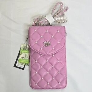 Badgley Mischka Pearl Strap Phone Case, Diamond Quilting, Insert Card Holder NEW